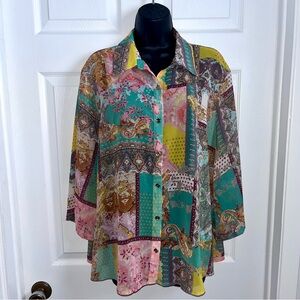 Laura Multicolor Patchwork Blouse Paisley Top 10 Large Women Boho fairycore 90’